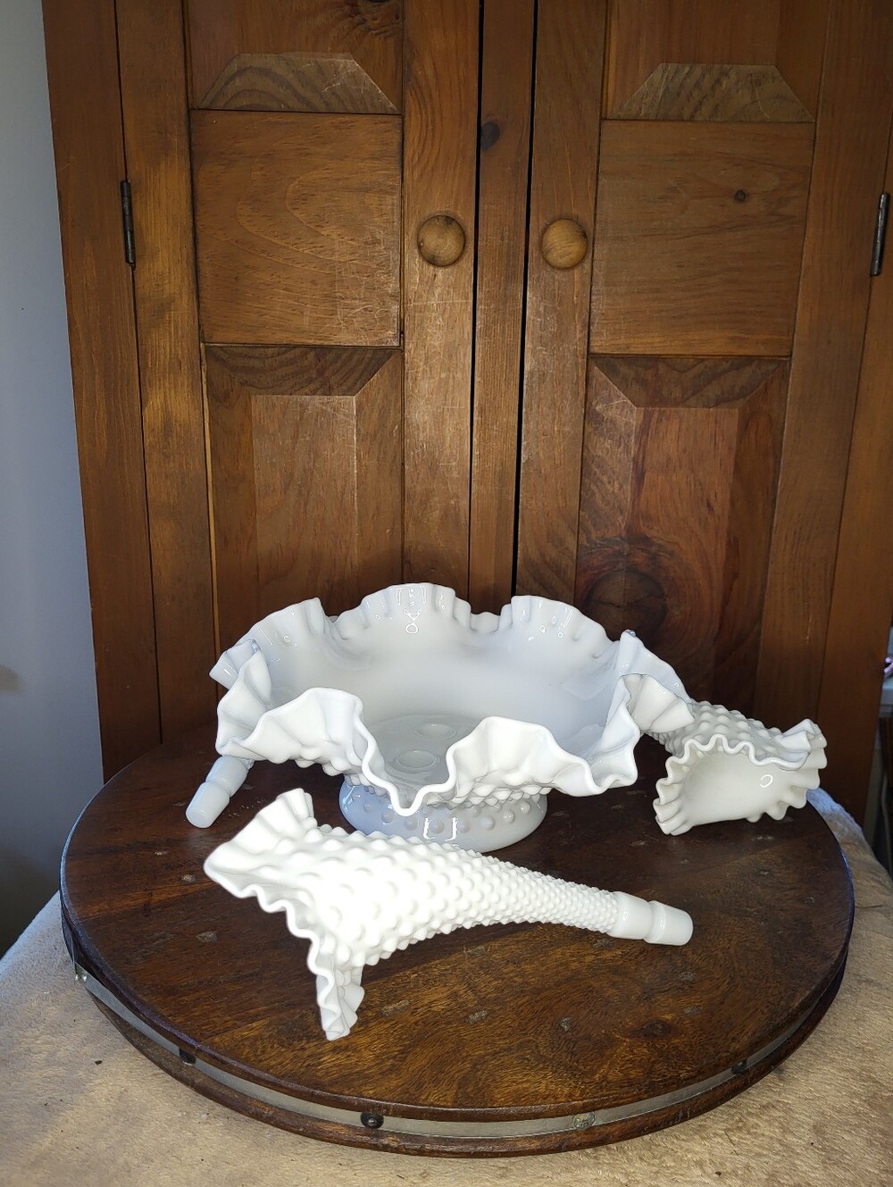 Fenton White Hobnail Milk Glass Epergne Centerpiece - Picture 10 of 12